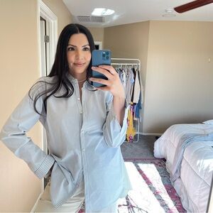 J. Jill Blue Striped Button Up Collared Shirt